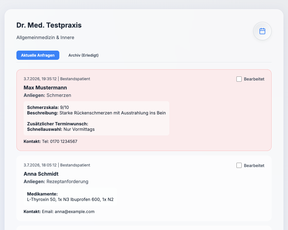PraxisTool Dashboard Übersicht